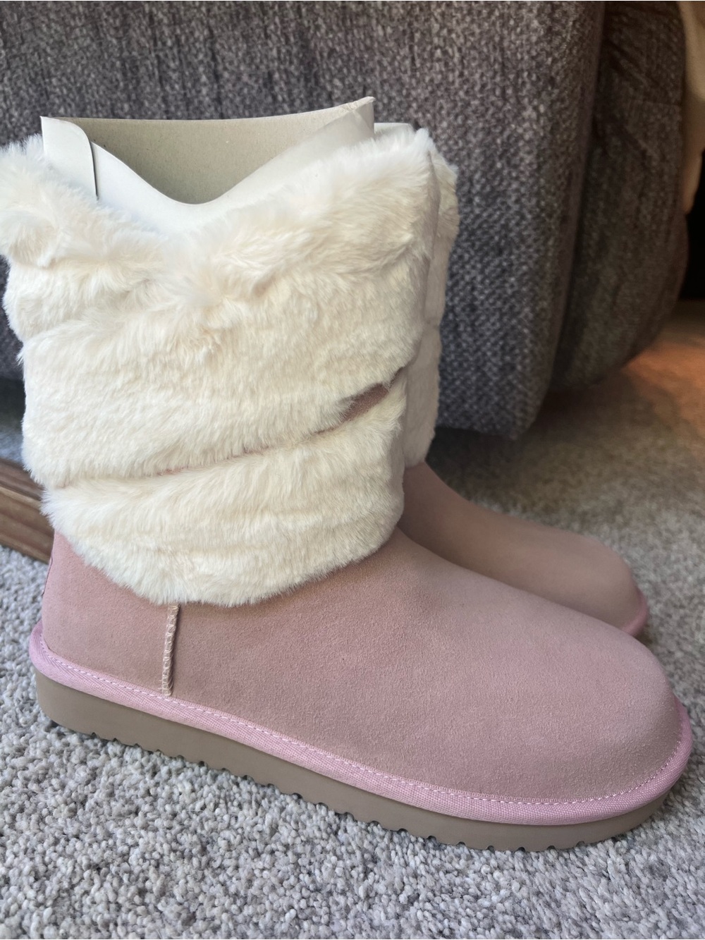 Koolaburra Pink Suede-Look Winter Boot with Cream Faux-Fur Cuff